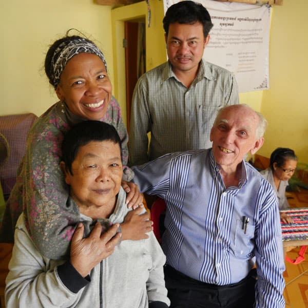 Maryknoll Cambodia: Lay Missioner Dee Dungy and Father Robert Wynne visit the elderly and their relatives in Cambodia, as part of their efforts in Anlong Kngan. (S. Sprague/Cambodia)