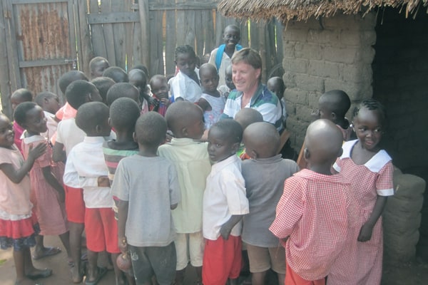 Gabe Hurrish visits tots at Tambua Nursery and Primary School, where students from Solidarity Teacher Training College practice teaching. (Courtesy of G. Hurrish/S. Sudan)
