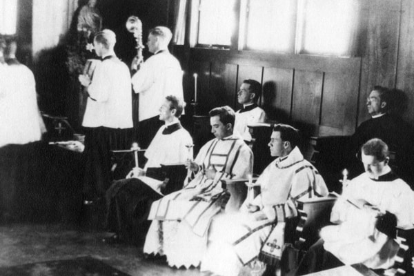 Francis X. Ford, Maryknoll’s first seminarian, pictured at his priestly ordination in 1917. He was one of four Maryknoll priests sent to mission in China in 1918. (Maryknoll Mission Archives)