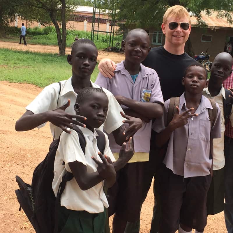 During his overseas training program in Africa, Gregory McPhee visited a school in South Sudan, where students clowned for the camera. (Courtesy of Gregory McPhee)