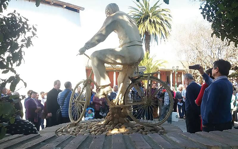 A monument of Father Joseph Cappel, “The Bicycle Priest,” has been installed in the main square of Curepto by the people he served, who have asked that he be canonized. (Courtesy of Kevin Hanlon/Chile)