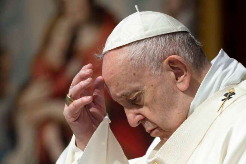 Pope Francis prays in St. Peter's Basilica on June 14, 2020. After the prayer, the pope expressed his deep concern for the ongoing conflict in Libya. (Vatican Media/CNA.)